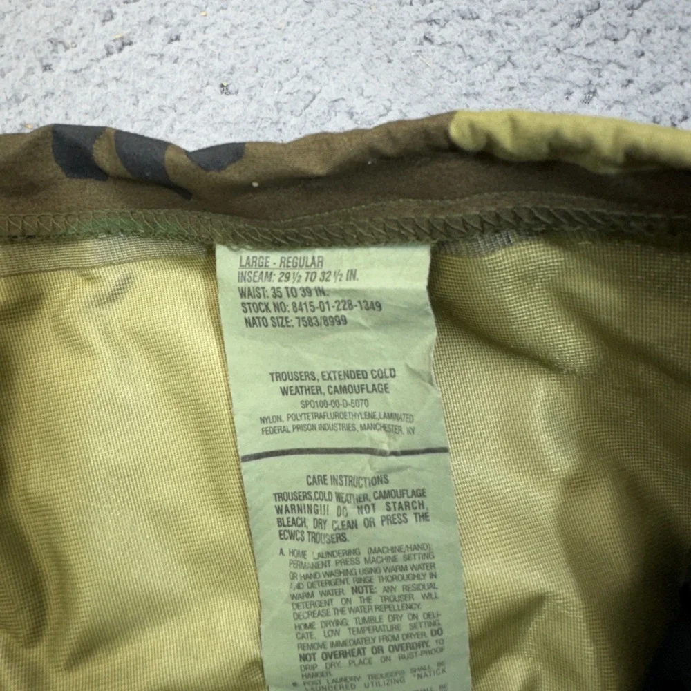 US Military Gore-Tex Pants Mens Large Green Regular Camouflage ECWCS Trousers